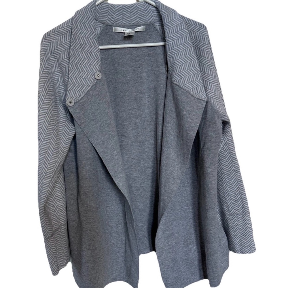 Max Studio Herringbone Draped Open Cardigan Sweater XL Lagenlook Timeless Gray